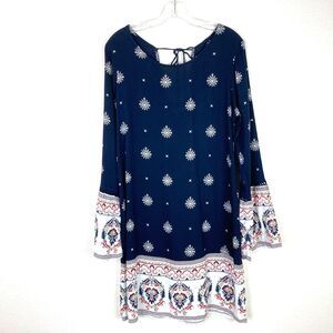 Charming Charlie A-Line Dress Size M Blue Bell Sleeves Nautical Beach Coastal